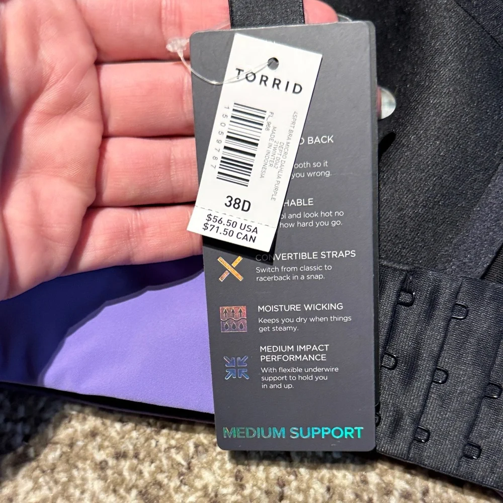 Torrid Dahlia Purple and Black Sport’s Bra - 38D - NWT - Picture 2 of 7
